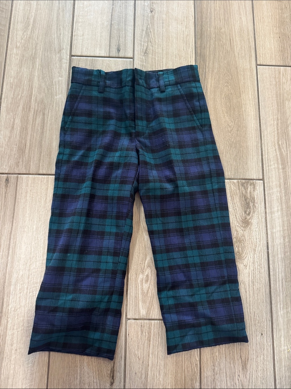 Janie and Jack Green & Navy Plaid Kids Trousers